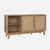 Dressoir met 2 schuifdeuren en planken houtdecor en rotan 150cm