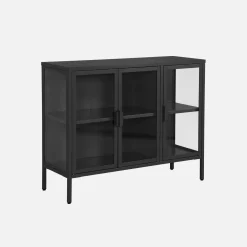 Dressoir met vitrine 3 deuren gehard glas en staal 100cm