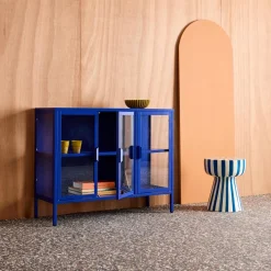 Dressoir met vitrine 3 deuren gehard glas en staal 100cm