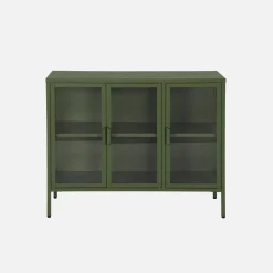 Dressoir met vitrine 3 deuren gehard glas en staal 100cm