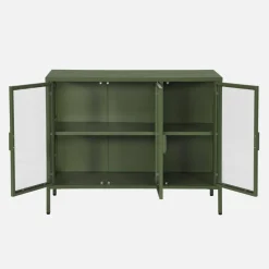Dressoir met vitrine 3 deuren gehard glas en staal 100cm