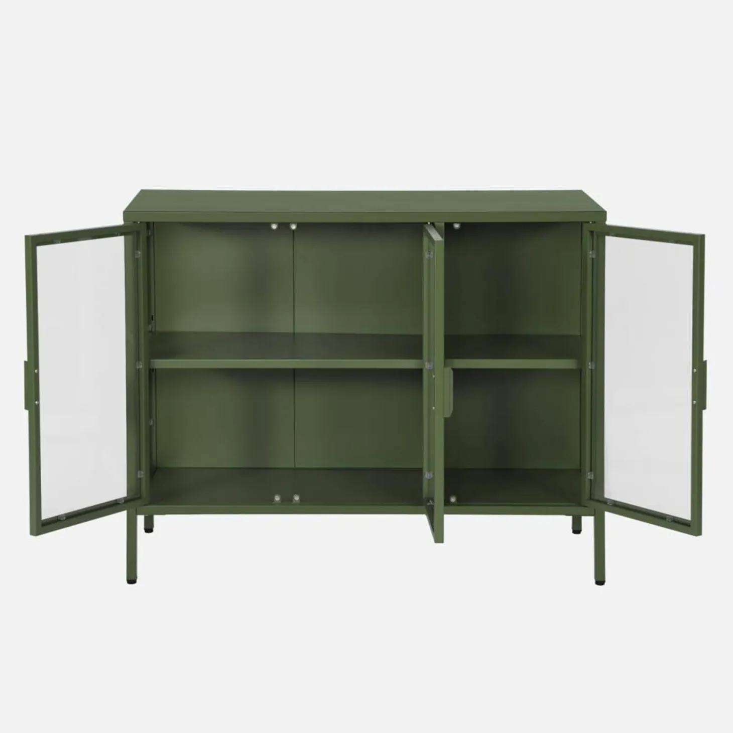 Dressoir met vitrine 3 deuren gehard glas en staal 100cm