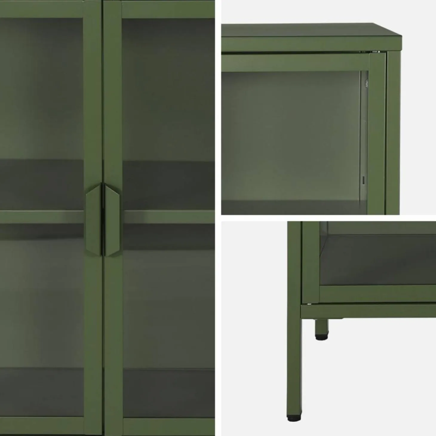 Dressoir met vitrine 3 deuren gehard glas en staal 100cm