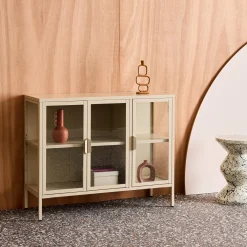 Dressoir met vitrine 3 deuren gehard glas en staal 100cm