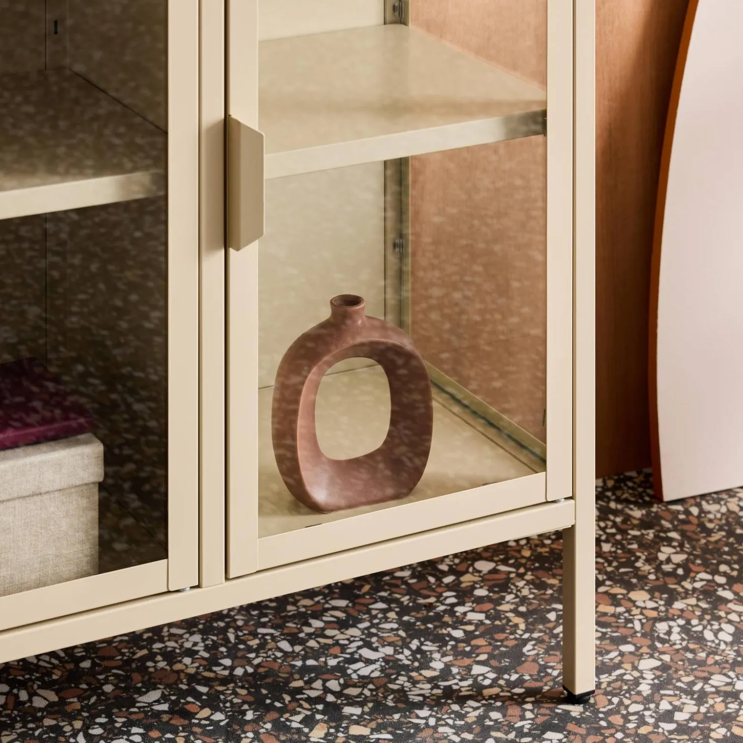 Dressoir met vitrine 3 deuren gehard glas en staal 100cm