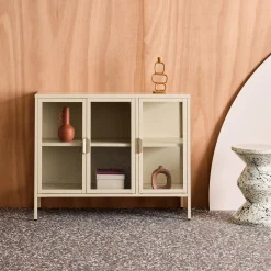 Dressoir met vitrine 3 deuren gehard glas en staal 100cm
