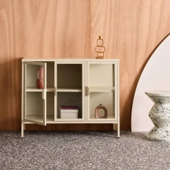 Dressoir met vitrine 3 deuren gehard glas en staal 100cm