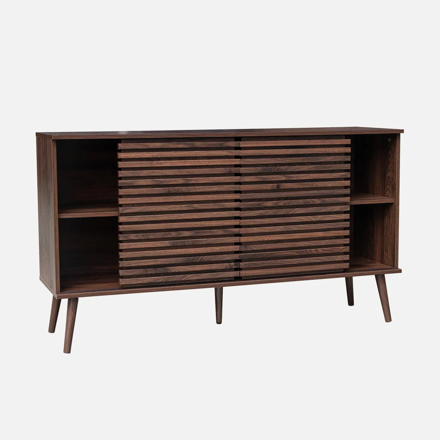 Dressoir 2 schuifdeuren en planken gegroefde houtlook 140cm