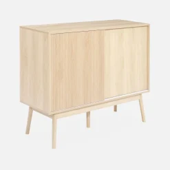Dressoir 2 schuifdeuren houtdecor deels gegroefd 115cm