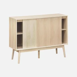 Dressoir 2 schuifdeuren houtdecor deels gegroefd 115cm