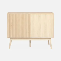 Dressoir 2 schuifdeuren houtdecor deels gegroefd 115cm