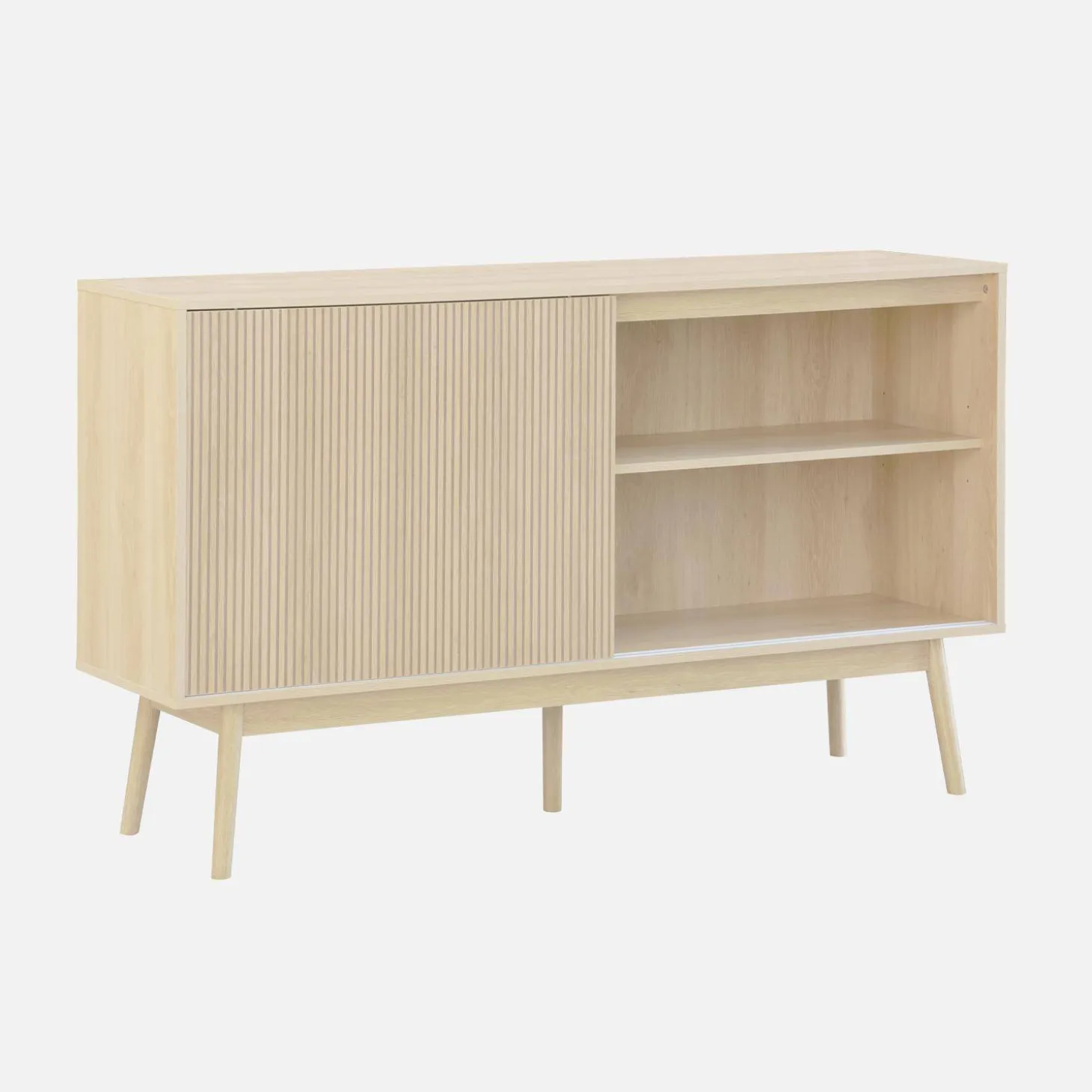 Dressoir 2 schuifdeuren houtdecor deels gegroefd 150cm