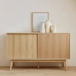 Dressoir 2 schuifdeuren houtdecor deels gegroefd 150cm