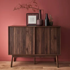 Dressoir 2 schuifdeuren houtdecor deels gegroefd 115cm