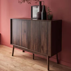 Dressoir 2 schuifdeuren houtdecor deels gegroefd 115cm