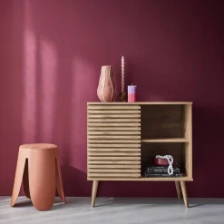 Dressoir 1 schuifdeur en plank gegroefde houtlook 80cm