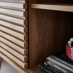 Dressoir 1 schuifdeur en plank gegroefde houtlook 80cm