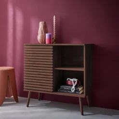 Dressoir 1 schuifdeur en plank gegroefde houtlook 80cm
