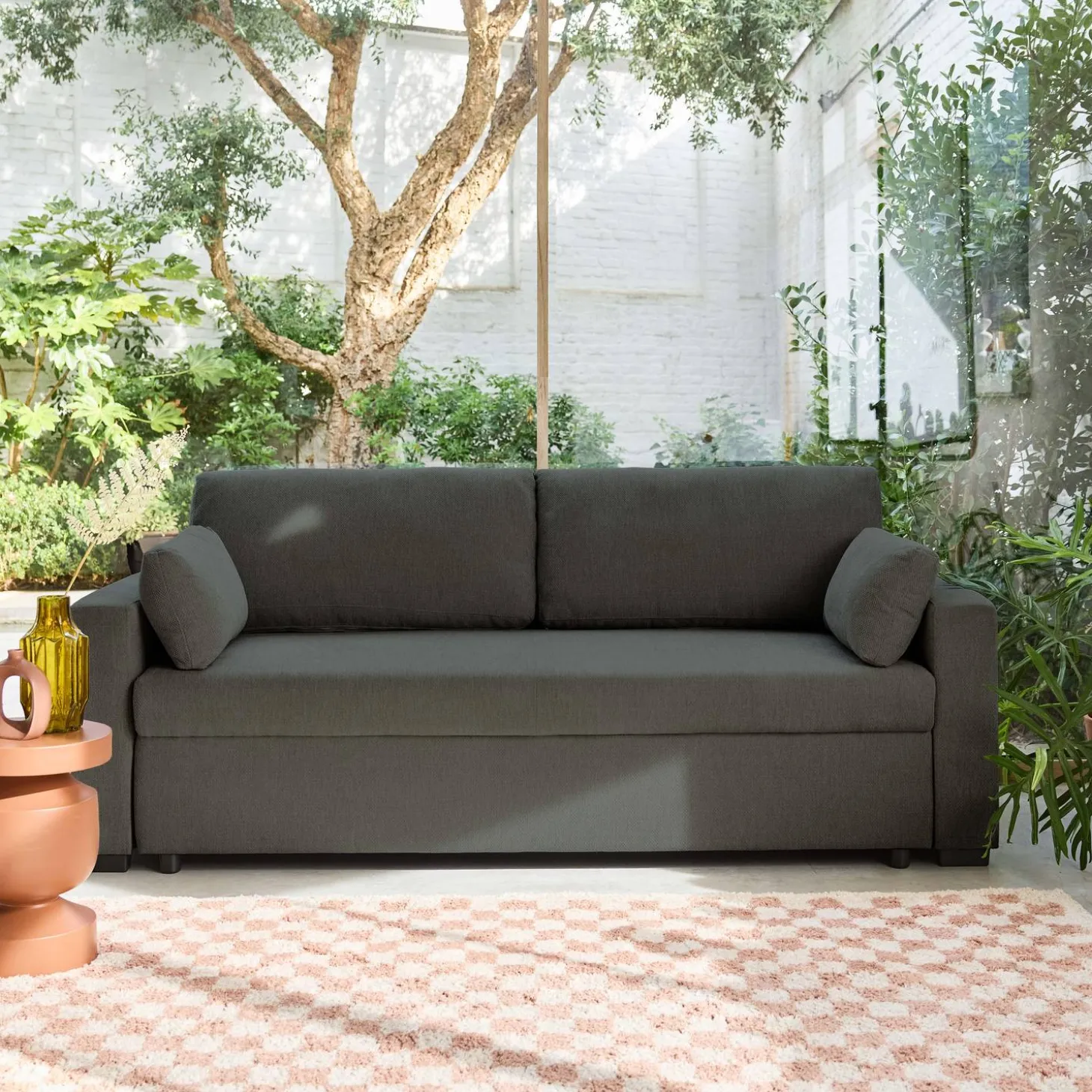 Driezits slaapbank in chenille stof