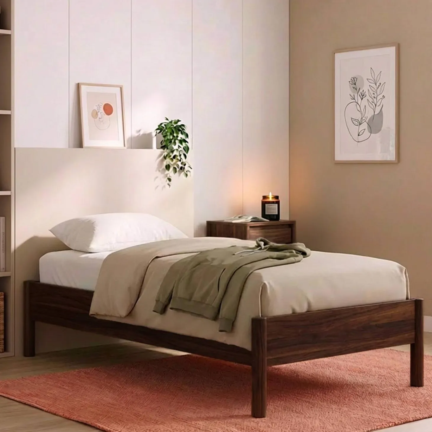 Eenpersoonsbed met lattenbodem 90x190cm houtdecor