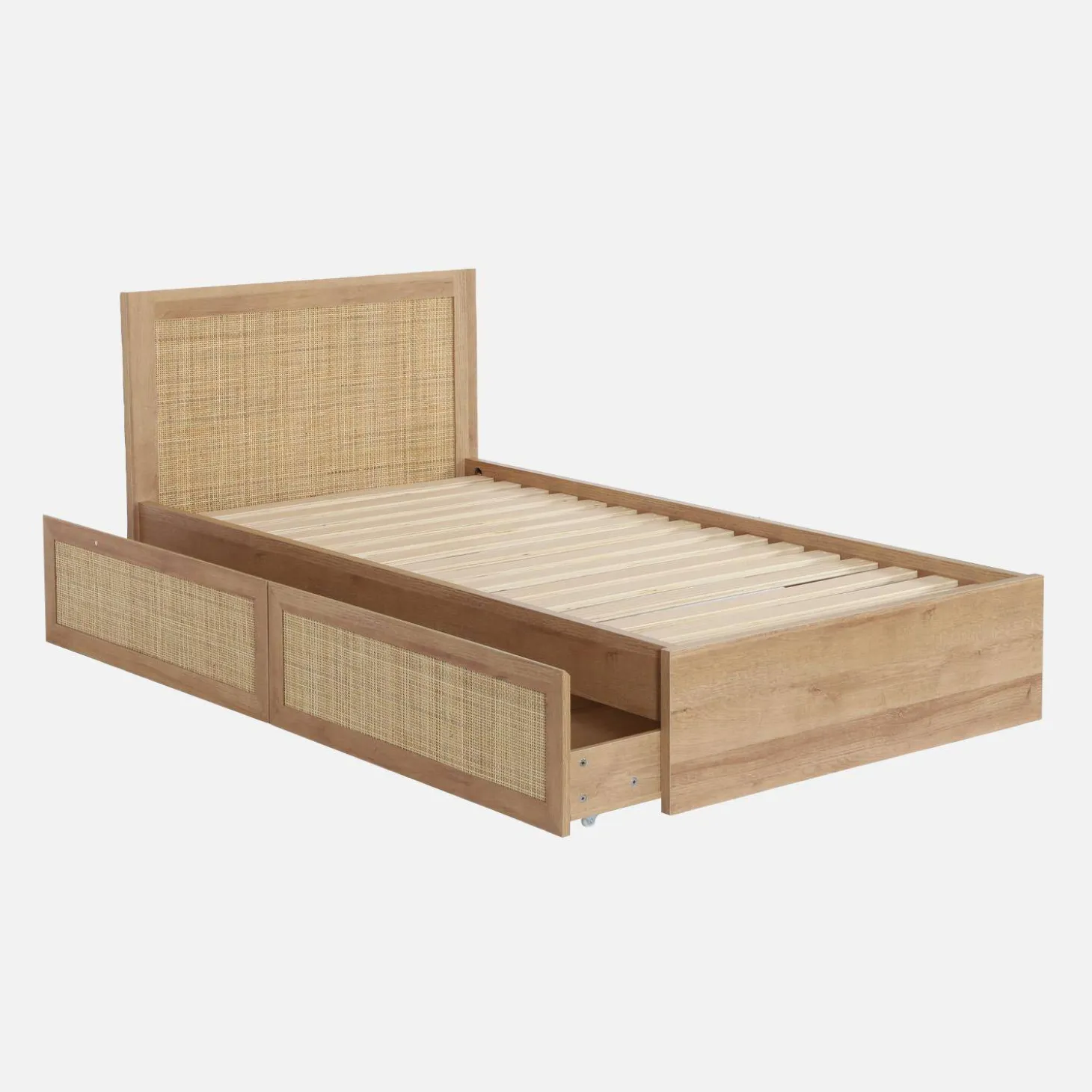 Eenpersoonsbed 90x190cm met lattenbodem hoofdbord en lades