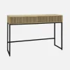 Eigentijdse sidetable met 2 laden, gegroefd hout en zwart metalen decor