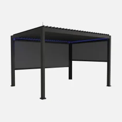 Elektrische pergola met lamellendak 4x3m met LED-verlichting 1 zonnescherm 3m en 1 zonnescherm 4m