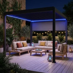 Elektrische pergola met lamellendak 4x3m met LED-verlichting en 1 zonnescherm 3m