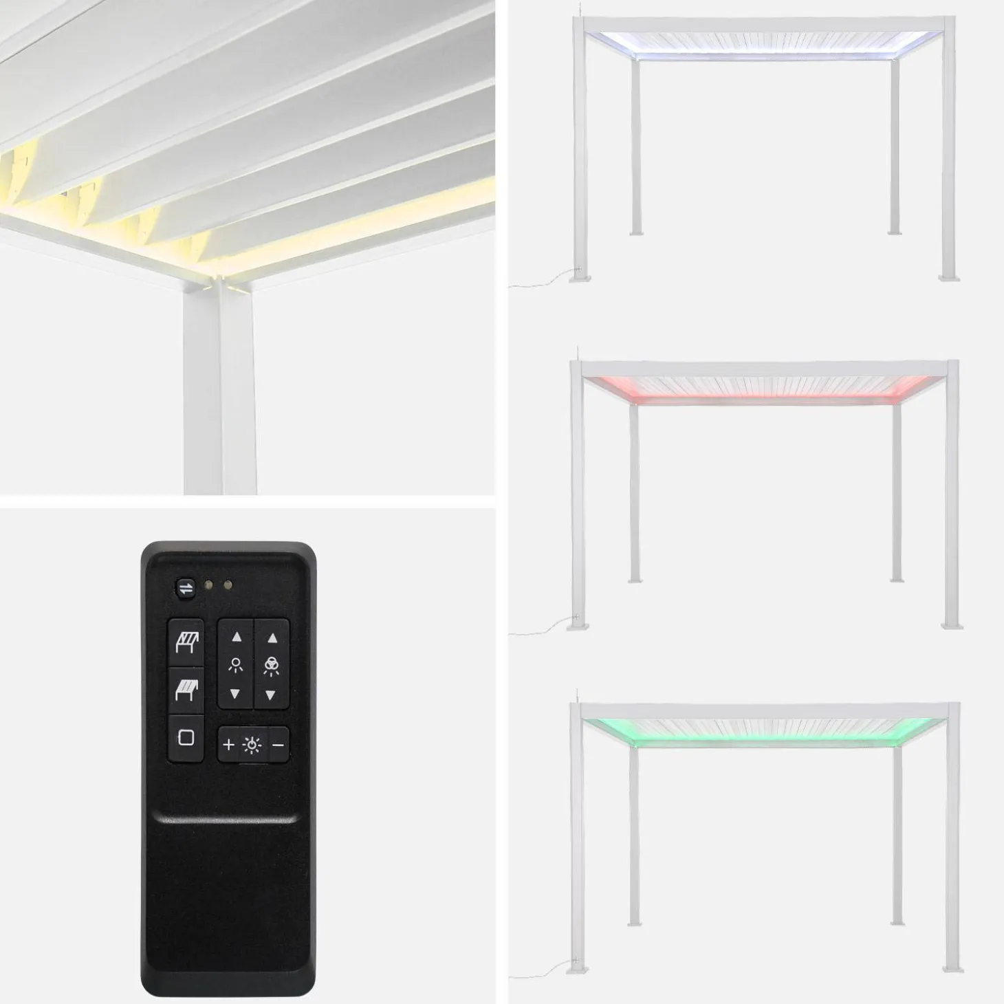 Elektrische pergola met lamellendak 4x3m met LED-verlichting 1 zonnescherm 3m en 1 zonnescherm 4m