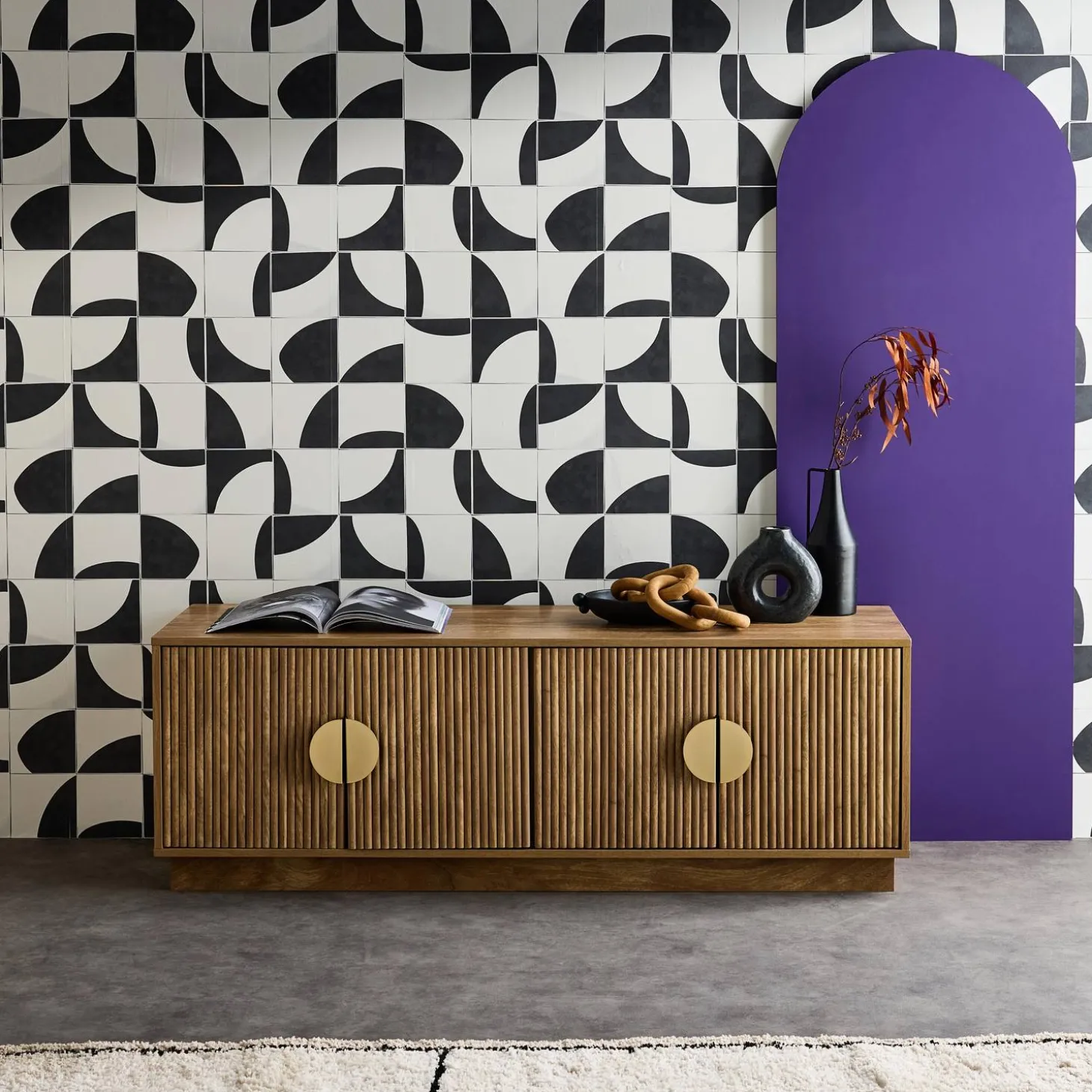 Exotisch 4-deurs TV-meubel met mangohoutmotief 140cm