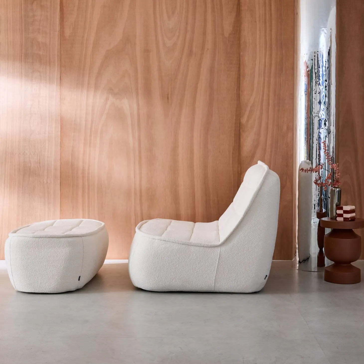 Fauteuil bouclé stof 1 zitplaats + voetenbank