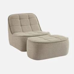 Fauteuil bouclé stof 1 zitplaats + voetenbank