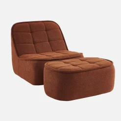 Fauteuil bouclé stof 1 zitplaats + voetenbank