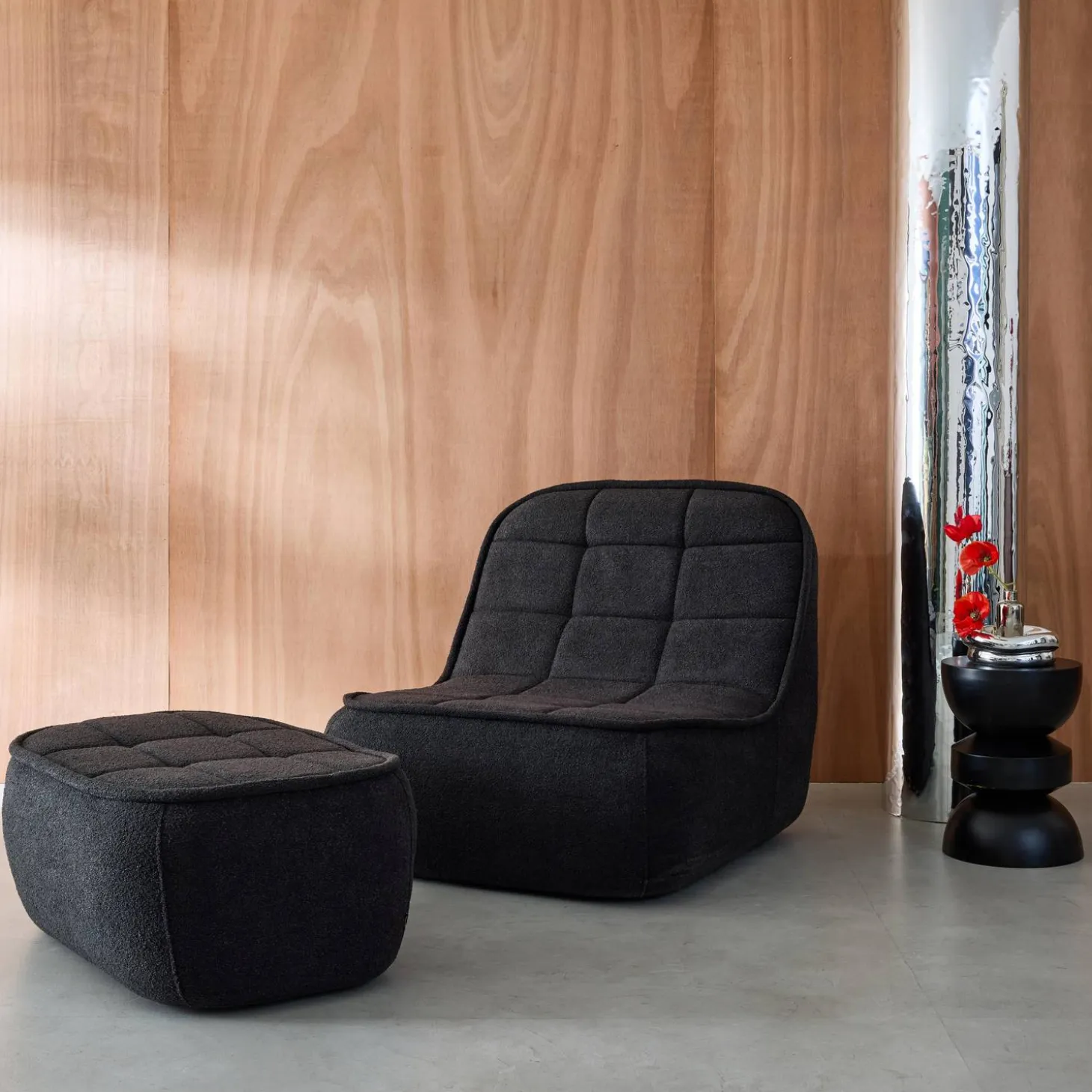 Fauteuil bouclé stof 1 zitplaats + voetenbank