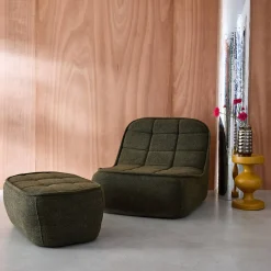 Fauteuil bouclé stof 1 zitplaats + voetenbank