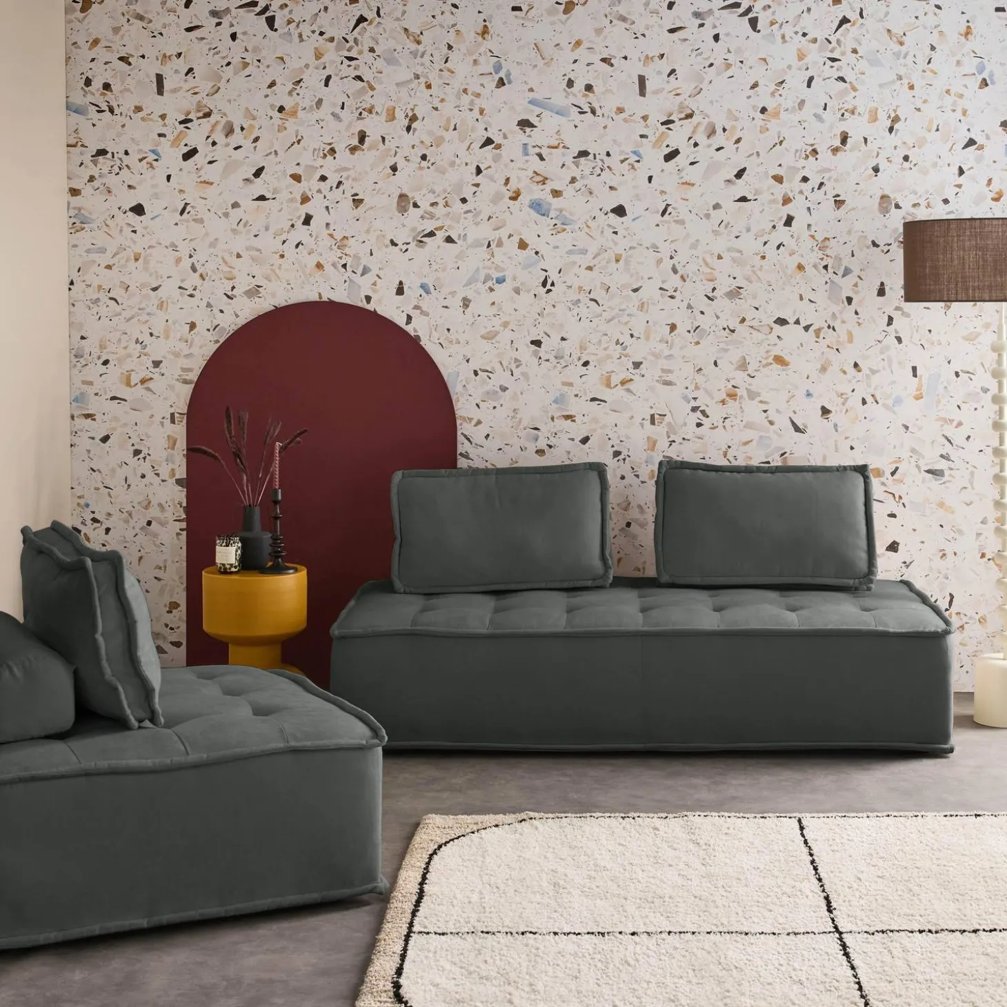 Fauteuil en modulaire 2-zitsbank in stof