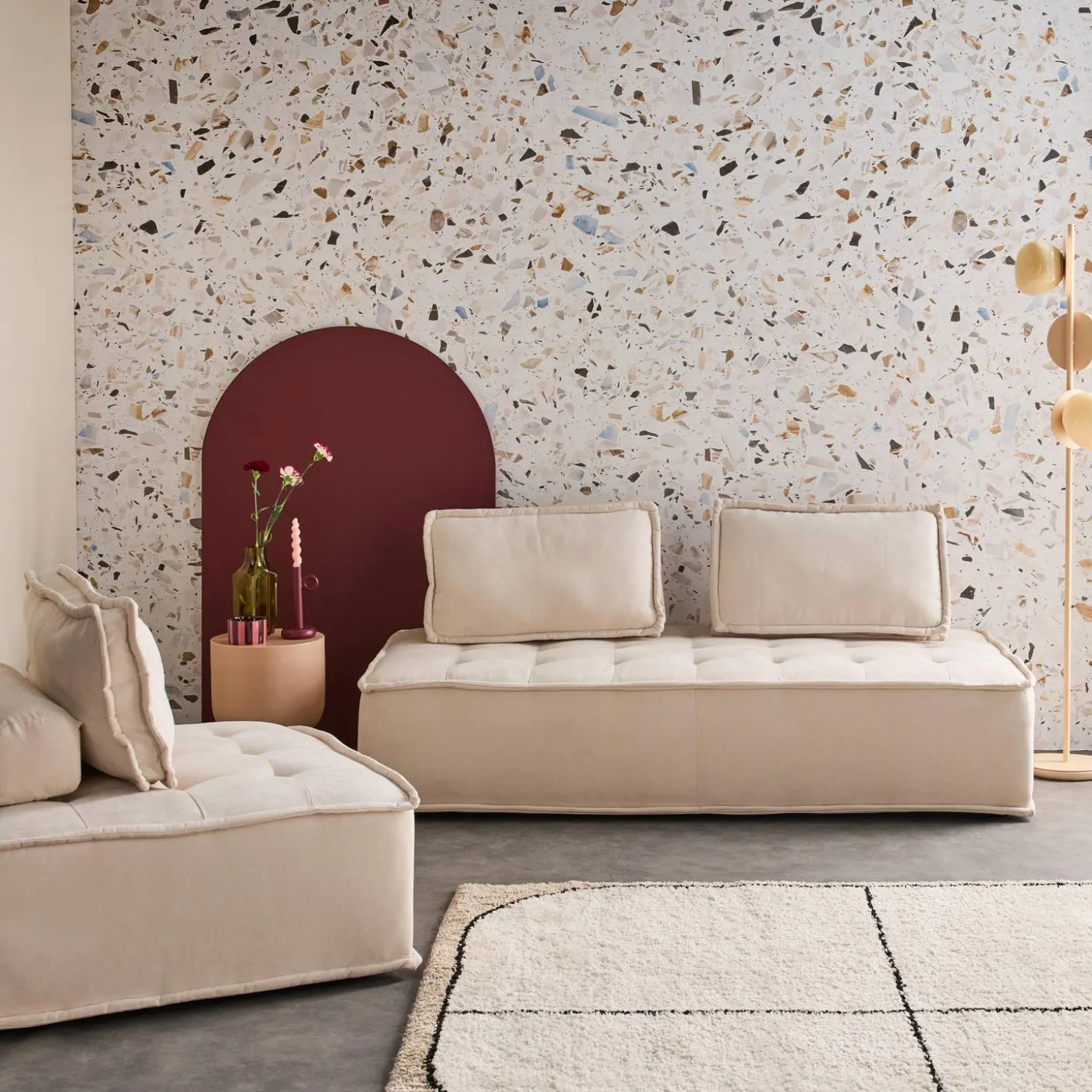 Fauteuil en modulaire 2-zitsbank in stof