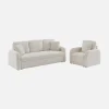Fauteuil in witte boucléstof, afgeronde lijnen
