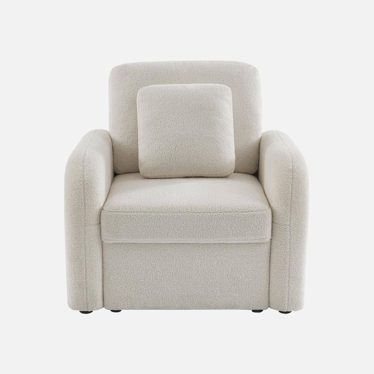 Fauteuil in witte boucléstof, afgeronde lijnen
