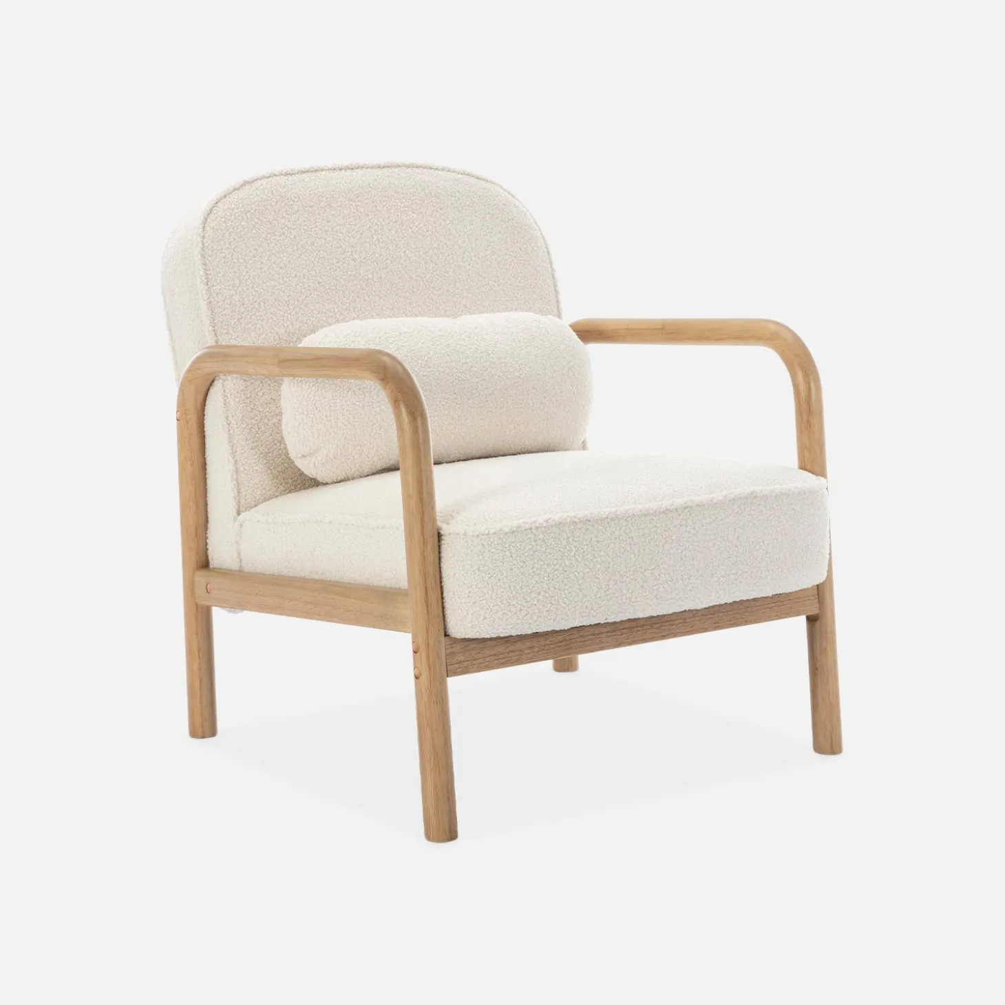 Fauteuil met naturelkleurig hout en bouclé