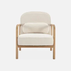 Fauteuil met naturelkleurig hout en bouclé