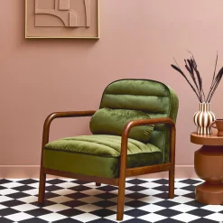 Fauteuil met walnootkleurig hout en fluweel