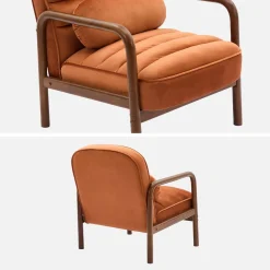 Fauteuil met walnootkleurig hout en fluweel