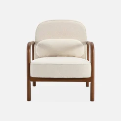 Fauteuil met walnootkleurig hout en bouclé