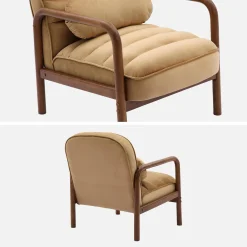 Fauteuil met walnootkleurig hout en fluweel