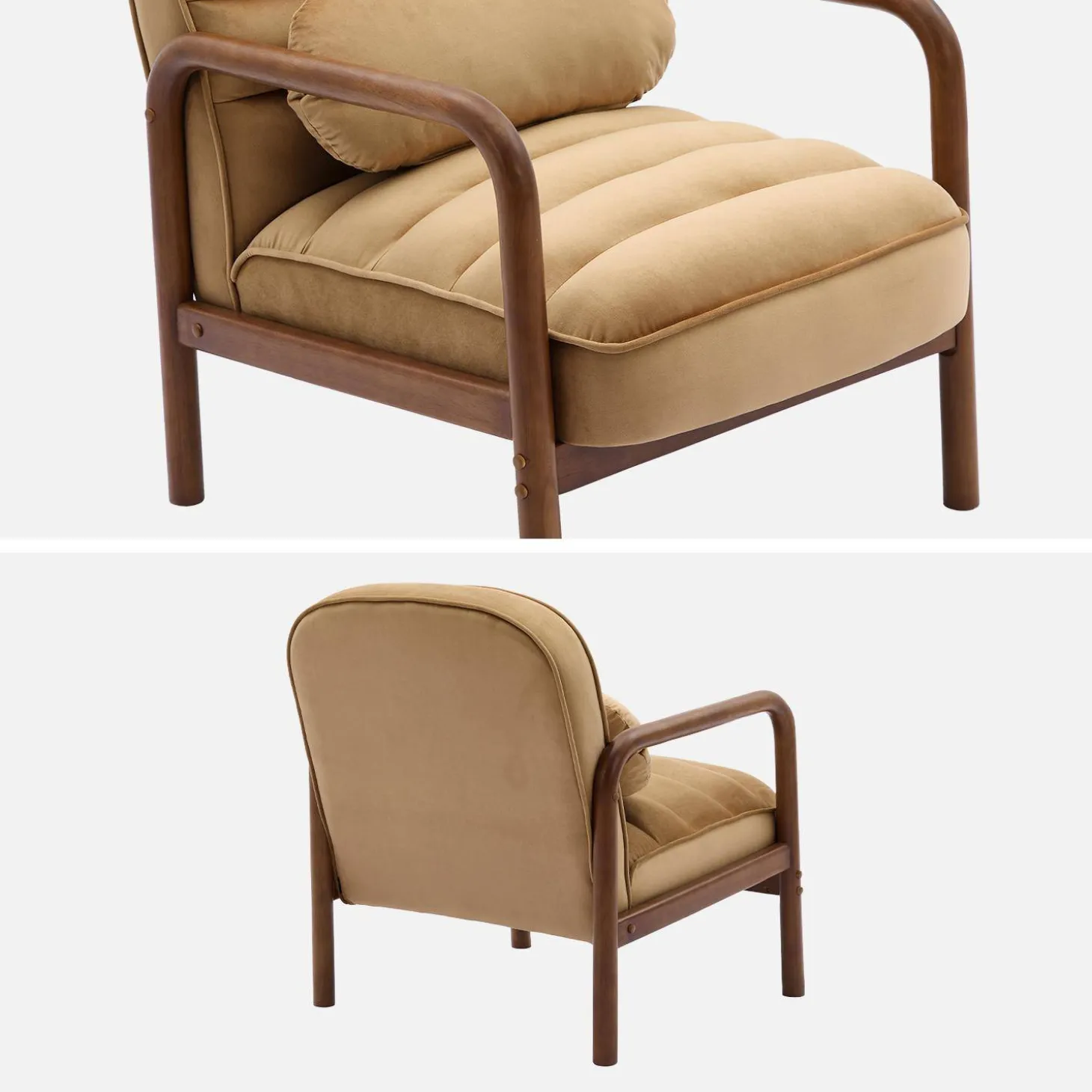 Fauteuil met walnootkleurig hout en fluweel