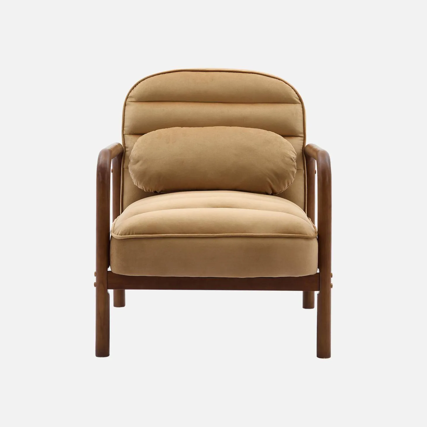 Fauteuil met walnootkleurig hout en fluweel