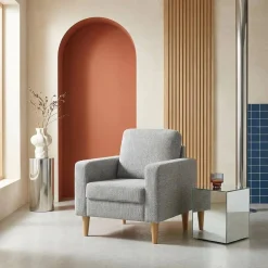 Fauteuil rubberhout en chenille stof