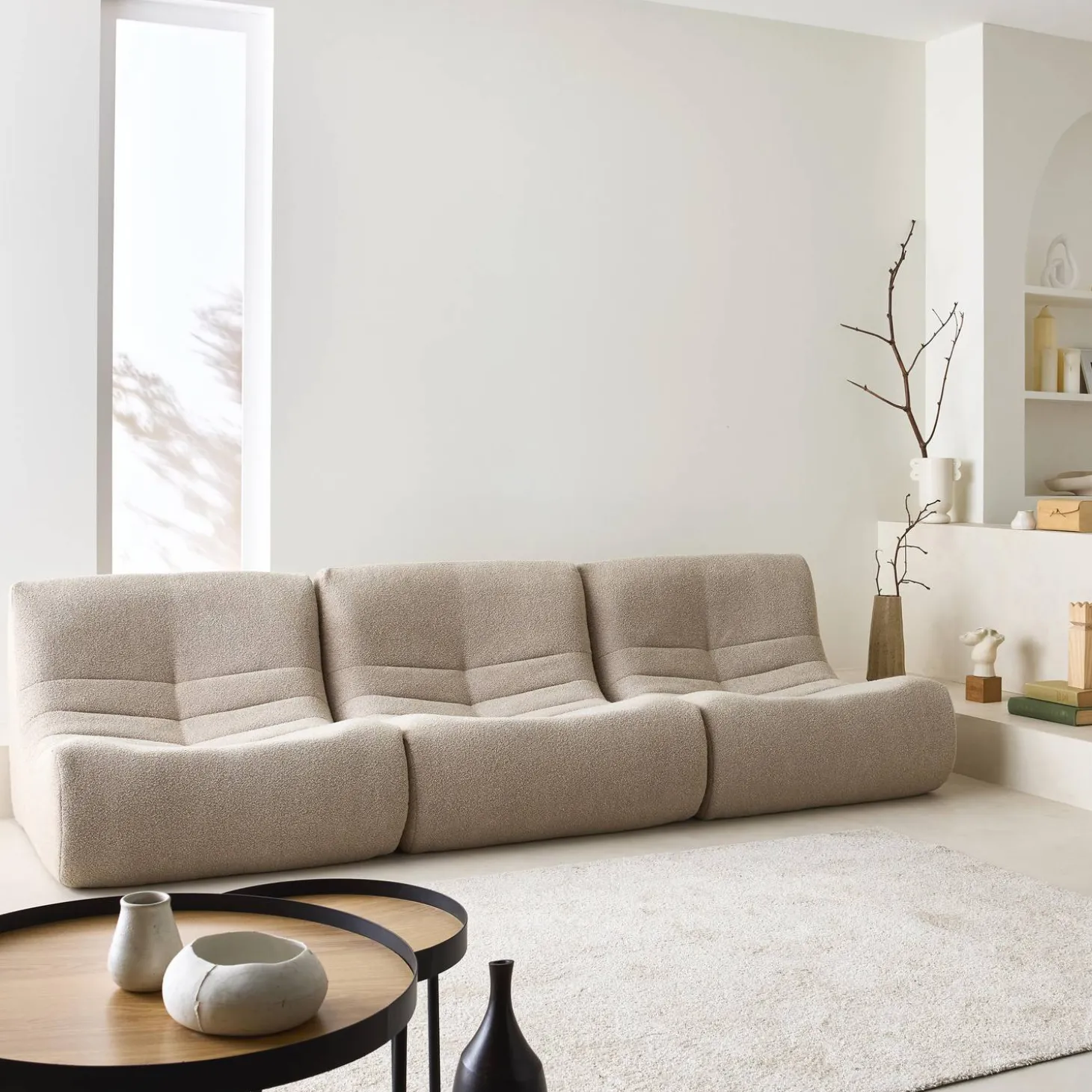 Fauteuils boucléstof Sokol 1 zitplaats (set van 3)
