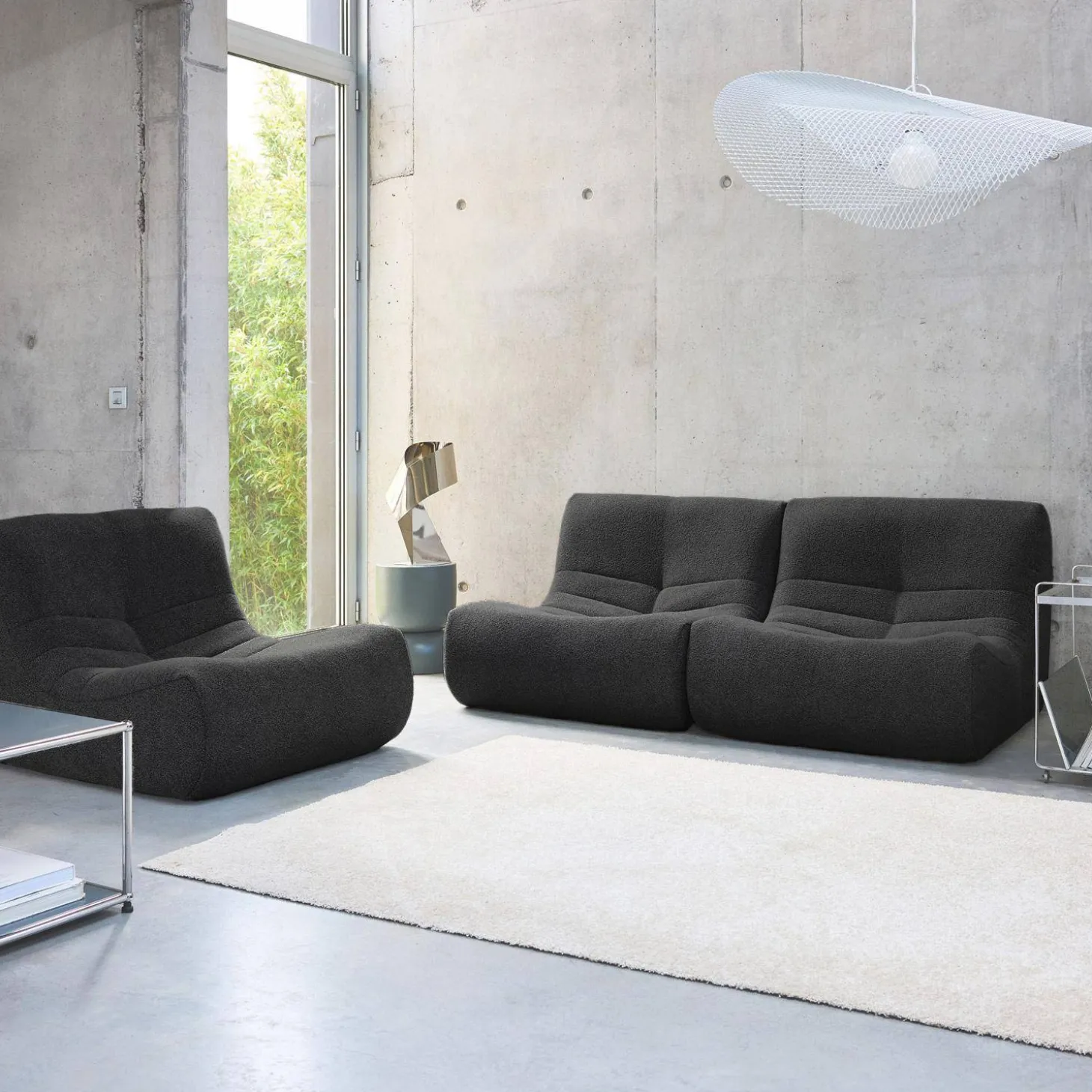 Fauteuils boucléstof Sokol 1 zitplaats (set van 3)